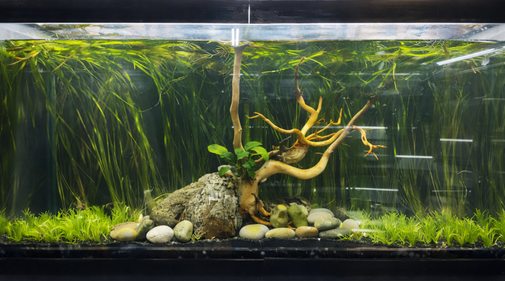 Acuario en Tijuana AquaticWorld con aquascaping de agua dulce y plantas acuáticas