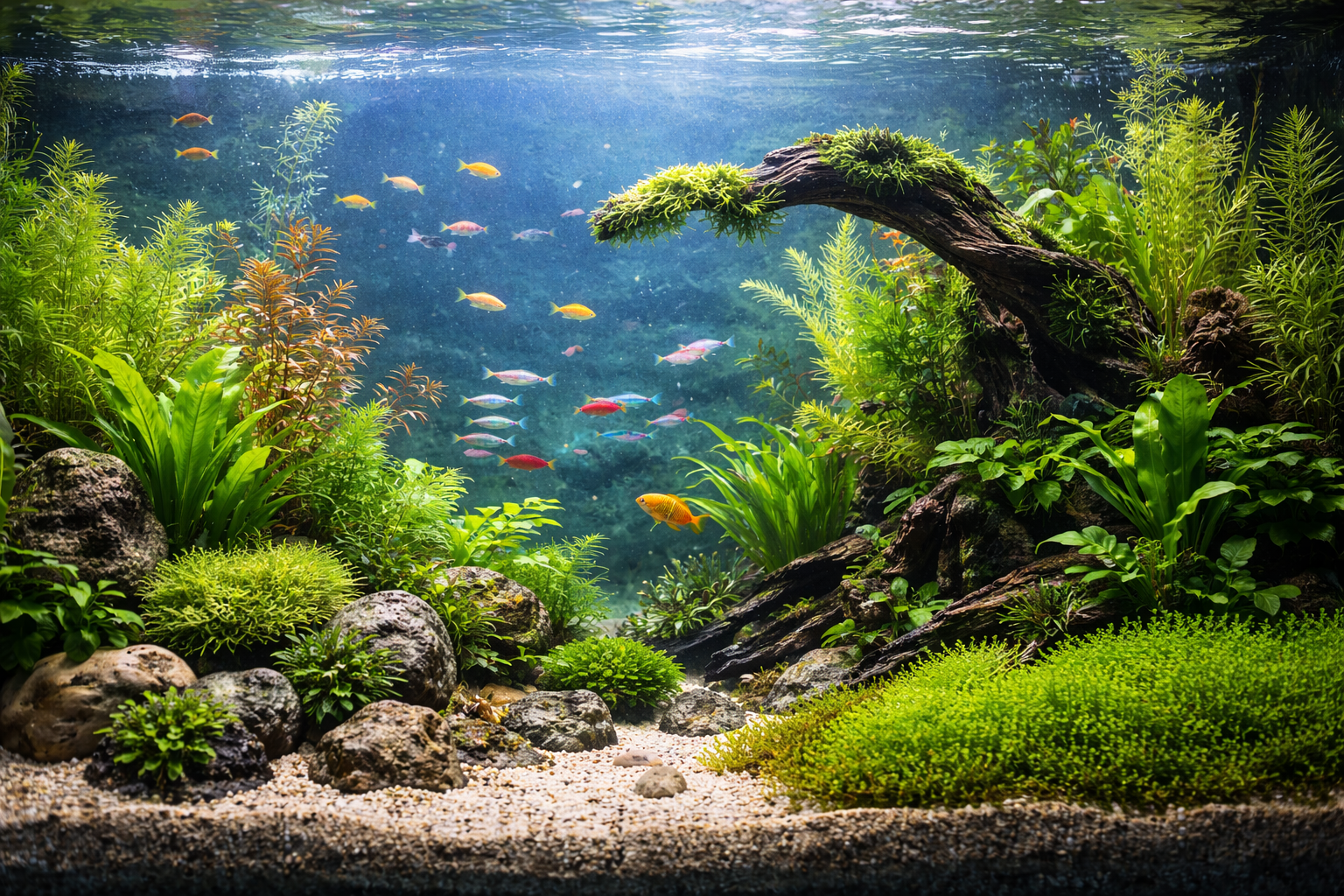 Acuario en Tijuana AquaticWorld con aquascaping de agua dulce y plantas acuáticas